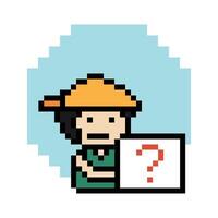 Pixel art cute of man boy male and sign question mark quiz question ask 8 bit decor. vector