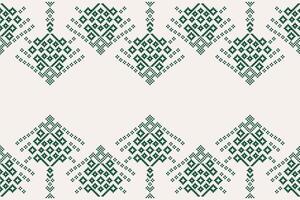Ethnic design pattern with cross stitch brown white cream color background art design. vector