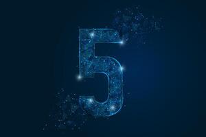 Abstract isolated blue image of a number five. Polygonal illustration looks like stars in the blask night sky in spase or flying glass shards. Digital design for website, web, internet vector