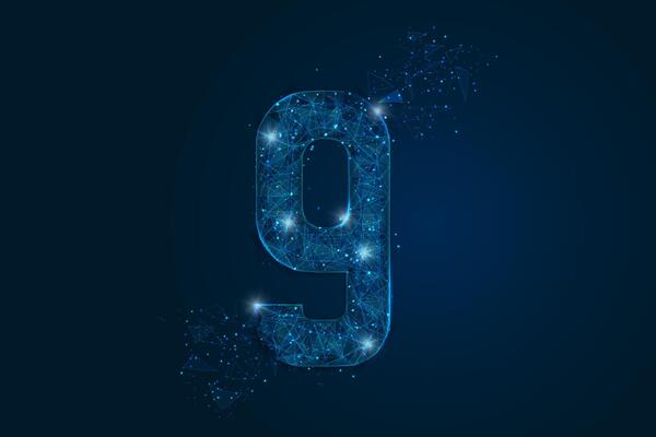 Abstract isolated blue image of a number nine. Polygonal illustration looks like stars in the blask night sky in spase or flying glass shards. Digital design for website, web, internet