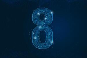 Abstract isolated blue image of a number eight. Polygonal illustration looks like stars in the blask night sky in spase or flying glass shards. Digital design for website, web, internet vector