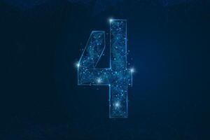 Abstract isolated blue image of a number four. Polygonal illustration looks like stars in the blask night sky in spase or flying glass shards. Digital design for website, web, internet vector