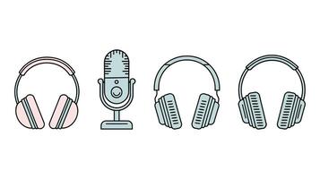 Stylish Black and White Microphone Icon Collection for Audio, Podcast, and Recording High-Quality vector