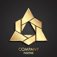 3d gold triangle hexagon shape abstract logo vector