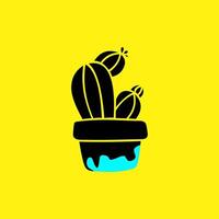 Minimalist Cactus in Pot on Yellow Background vector