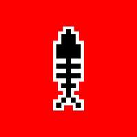 Pixel Art Fish Skeleton on Red Background vector