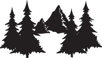 Mountain Range with Pine Trees Silhouette vector