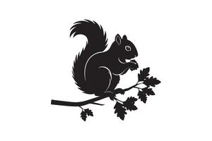 Wildlife Silhouette Squirrel Sitting on Branch vector