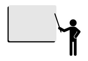 Stick man figure poses presentation by pointing stick on a blank page. Simple copy space template for banner and text. vector