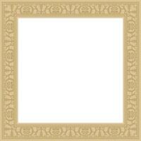 square gold border, frame, Pompeii. Rectangle Neopolitan ornament, vector