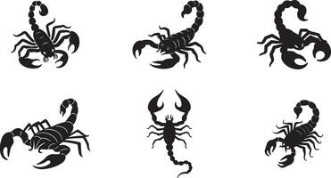 Scorpion Set, Minimalist Silhouette Illustrations on White Background vector