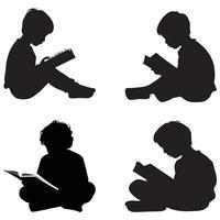 Silhouette of a child reading a book vector