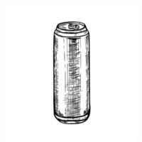 metal beverage can minimalist black ink illustration. for beer, soda, or energy drink packaging designs. Etching drawing of aluminum drink can for branding, advertising, and editorial projects. vector