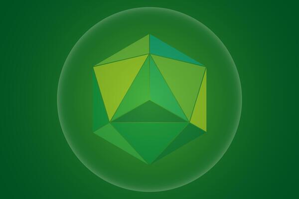 Sacred Geometry, Mystical Merkaba spiritual new age symbol, geometric triangles and blurry circle, design isolated on green background