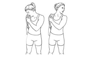 Elastic Band Exercise Steps Illustration Shoulder and Arm Stretch Decomposition vector