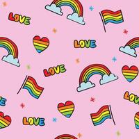 Seamless, tileable, , LMBTQ, pride pattern, with handdrawn, rainbow and heart doodles vector