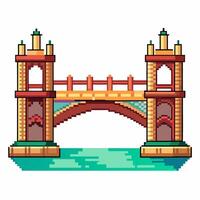 Pixel Art Bridge Illustration Colorful Architecture and Water Reflection vector