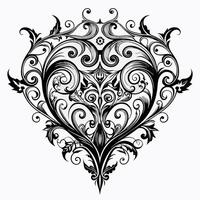 A black and white floral design of a heart vector