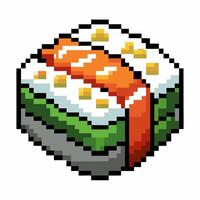 Pixel Art Sushi Illustration with Salmon and Seaweed Retro Game Style vector