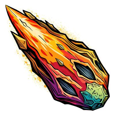 Vibrant Illustration of a Colorful Meteor with Dynamic Flames and Patterns in Motion