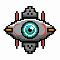Retro Pixel Art Futuristic Robotic Eye Icon with Geometric Design vector