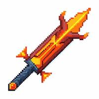 Pixel Art Flaming Sword Icon for Retro Gaming Design Projects vector