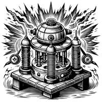 Steampunk Machine with Gears and Tesla Coils in Vintage Illustration Style vector