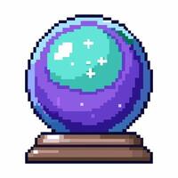 Pixel Art Crystal Ball on Wooden Base Retro 8 Bit Style vector