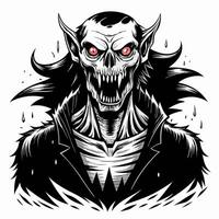 Fierce Vampire Illustration with Monstrous Features and Sharp Fangs in Gothic Style vector