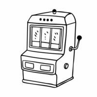 Retro Slot Machine Illustration in Black and White Line Art Style vector