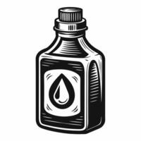 Retro Ink Bottle Illustration with Vintage Drop Symbol in Black and White Design vector