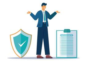 Cartoon character of Insurance broker with shield and insurance isolated on white background vector