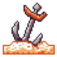 pixel art anchor on sandy beach retro gaming graphic, nautical theme with 8 bit design vector