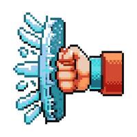 Pixel art powerful punch breaking ice with determination and strength vector