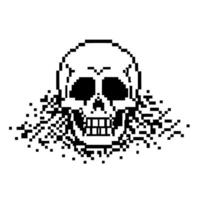 pixel art skull illustration retro digital skeleton design monochrome pixelated for gaming and art vector