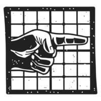 Retro pointing hand illustration with grid background vintage engraved style, direction gesture art vector