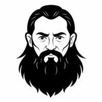 Detailed illustration of a bearded man with intense expression in black and white vector