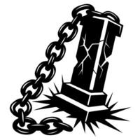 chained broken stone pillar symbolizing strength and conflict dark silhouette, chains and cracks concept vector