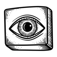 eye within cube illustration black and white abstract vision concept vector