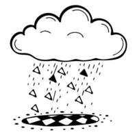 cloud raining geometric shapes black and white illustration of abstract weather concept vector