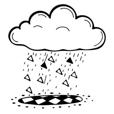 cloud raining geometric shapes black and white illustration of abstract weather concept