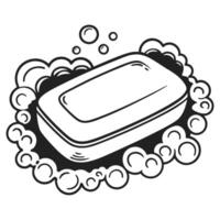 bar of soap surrounded by bubbles cleanliness and hygiene concept in black and white illustration vector