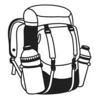 Outdoor adventure backpack with multiple straps and water bottles vector
