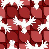 White dove symbol of the Holy Spirit in a seamless pattern on a red background to Pentecost vector