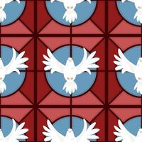 White dove symbol of the Holy Spirit on the background of a church stained glass window in a seamless pattern by Pentecost vector
