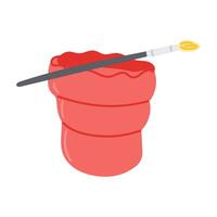 Hand drawn red glass filled with paint and a brush resting on top. Concept of artistic process, creativity and painting tools for design or hobby themes vector
