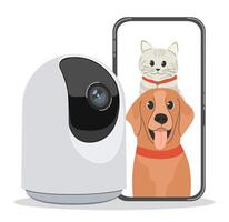 Pet Surveillance System Camera with Phone App. vector