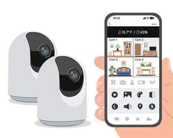 Home Monitoring Smart Camera, Surveillance System. vector