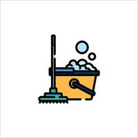 A bucket and mop icon with a sponge and soap vector