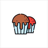 A cupcake with chocolate and red icing vector